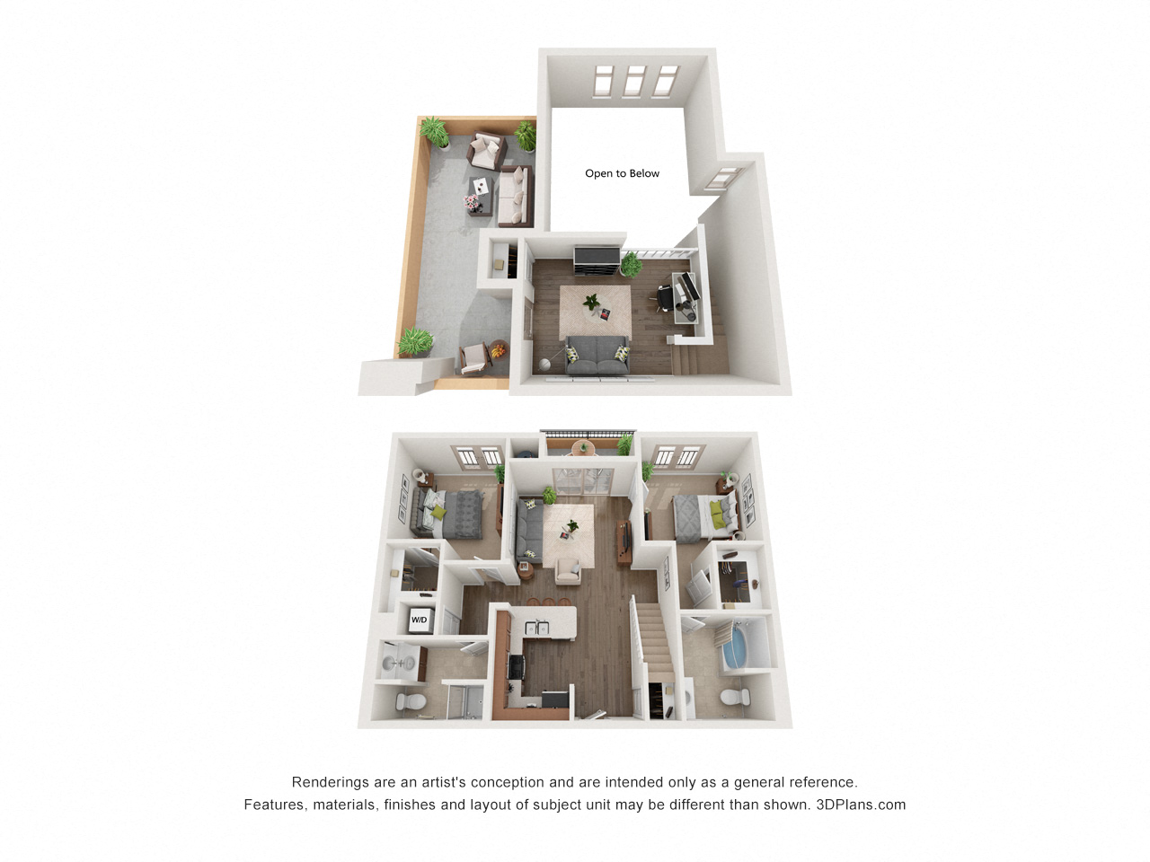 Floor plan for 2 beds, 2 baths, 1144 sqft